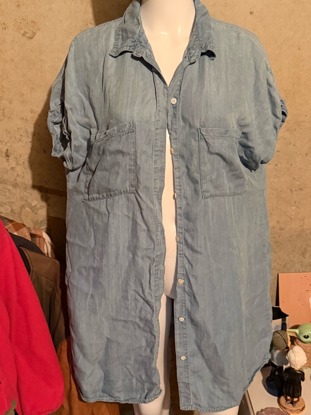 Light Blue Denim-Style dress- Casual Button-Down